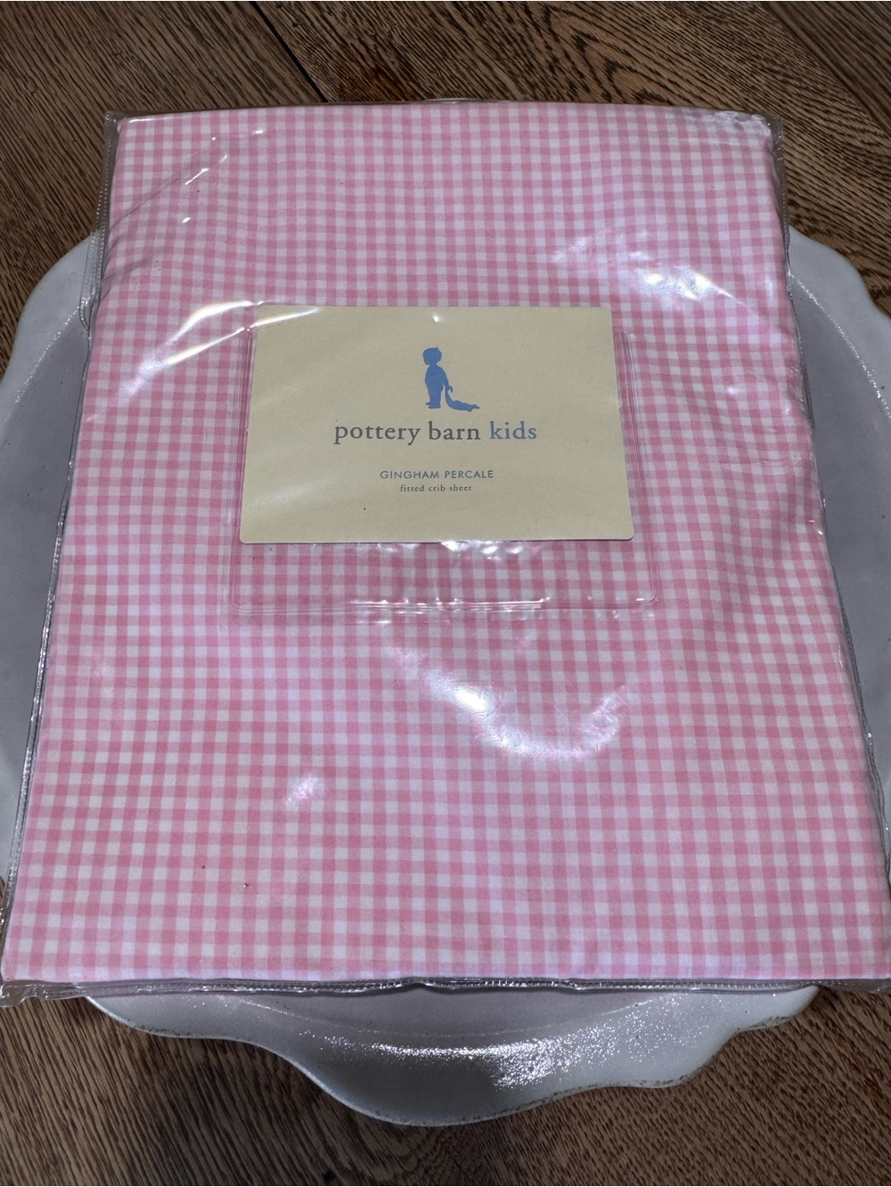 Pottery Barn Kids Pink and White Gingham Percale Crib Sheet